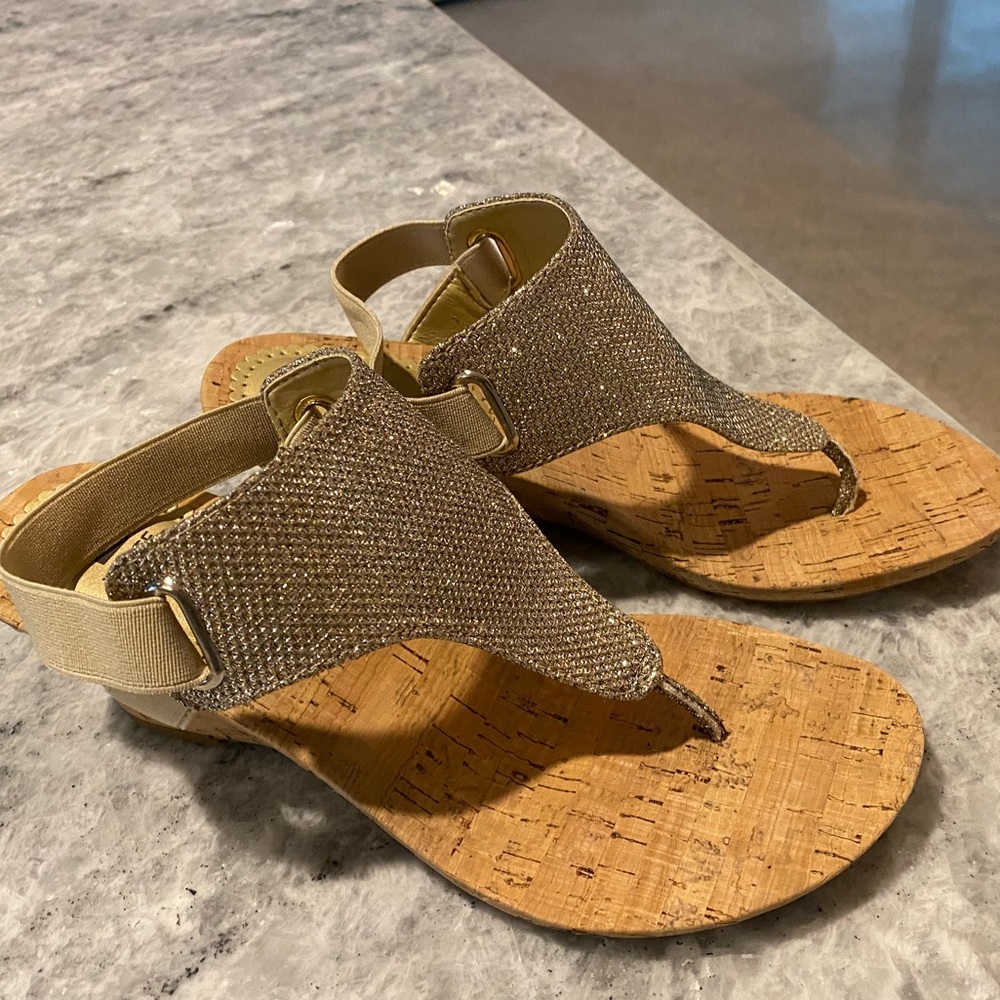 White Mountain Lt Gold Glitter Wedge Sandals